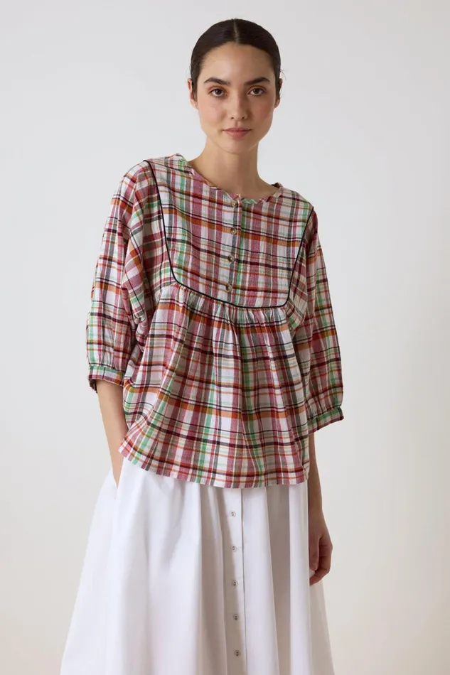 Shirts and Blouses Women Leon and Harper Cotty Check Blouse Orange