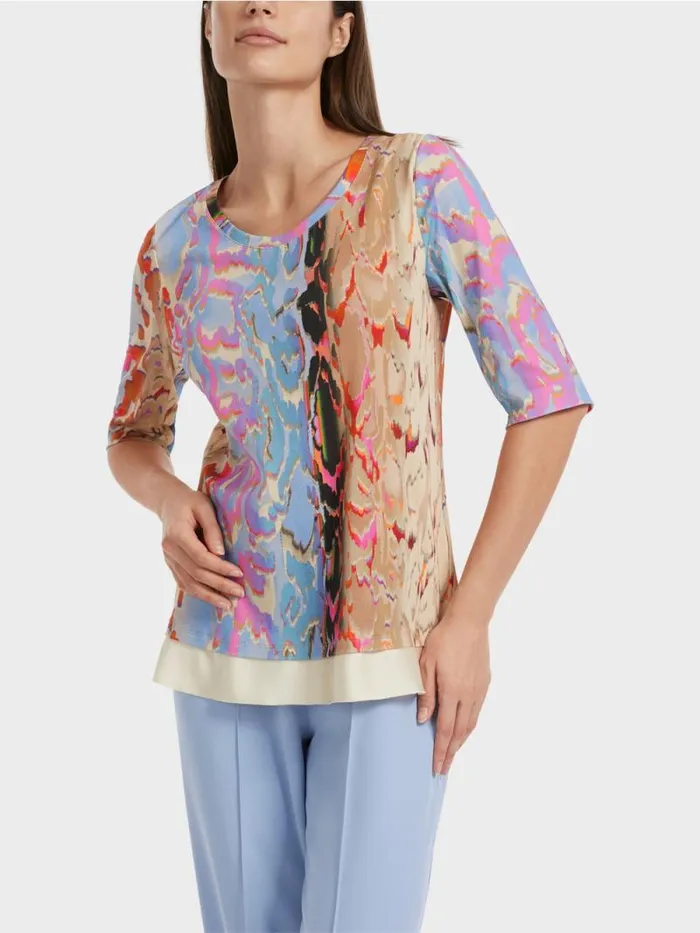 Shirts and Tops Damen Marc Cain Bunt Bedrucktes TShirt Dark Summer Sky