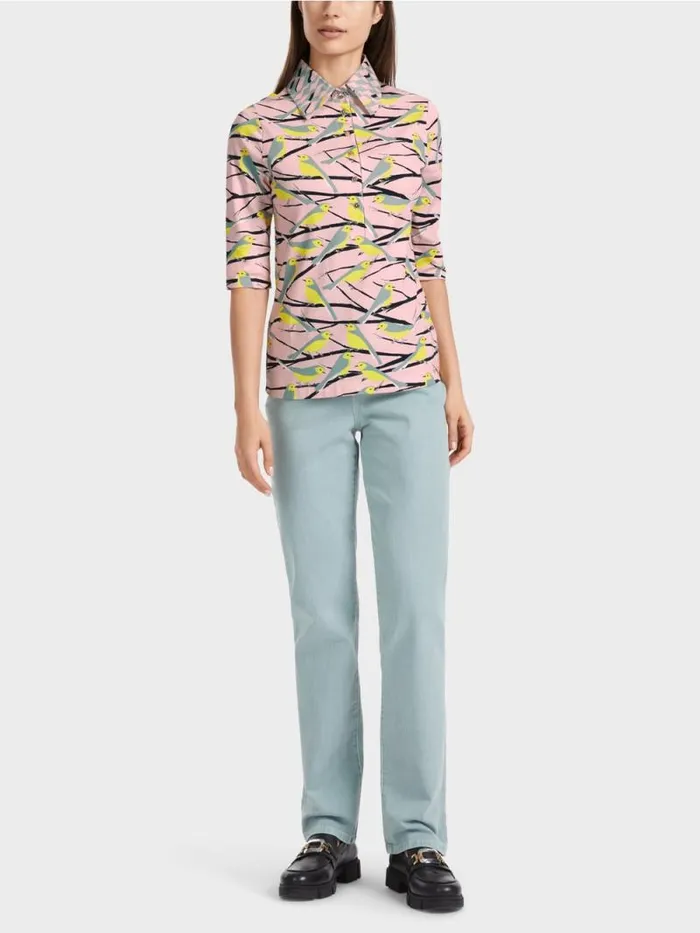Shirts and Tops Damen Marc Cain PoloShirt Im VogelDessin Soft Powder Pink