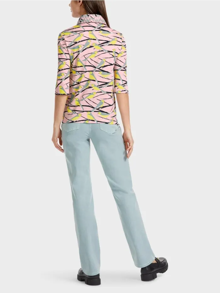 Shirts and Tops Damen Marc Cain PoloShirt Im VogelDessin Soft Powder Pink