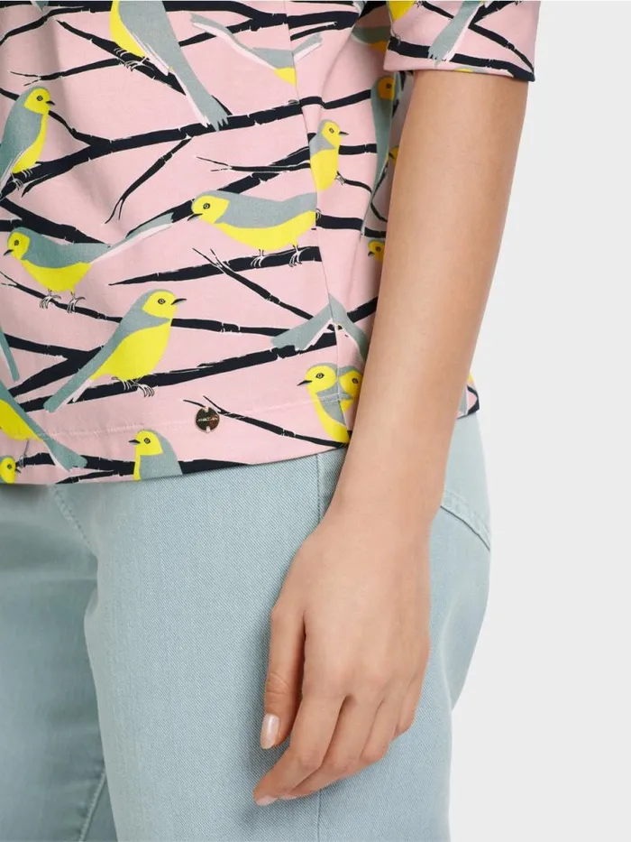 Shirts and Tops Damen Marc Cain PoloShirt Im VogelDessin Soft Powder Pink
