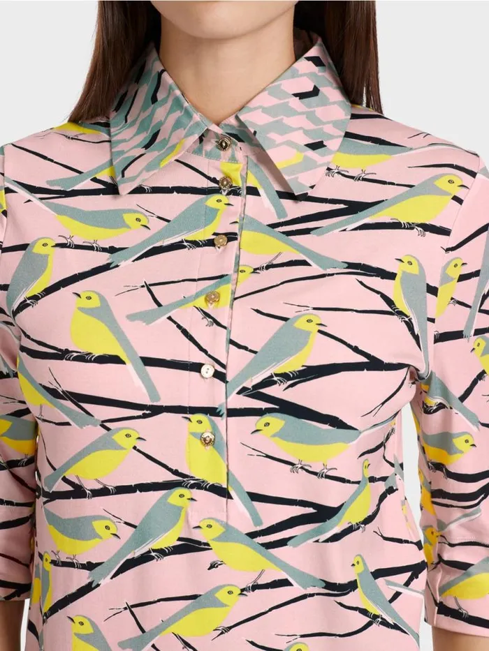 Shirts and Tops Damen Marc Cain PoloShirt Im VogelDessin Soft Powder Pink