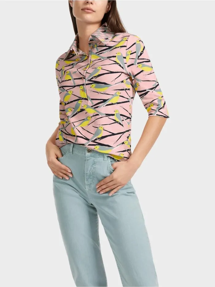 Shirts and Tops Damen Marc Cain PoloShirt Im VogelDessin Soft Powder Pink