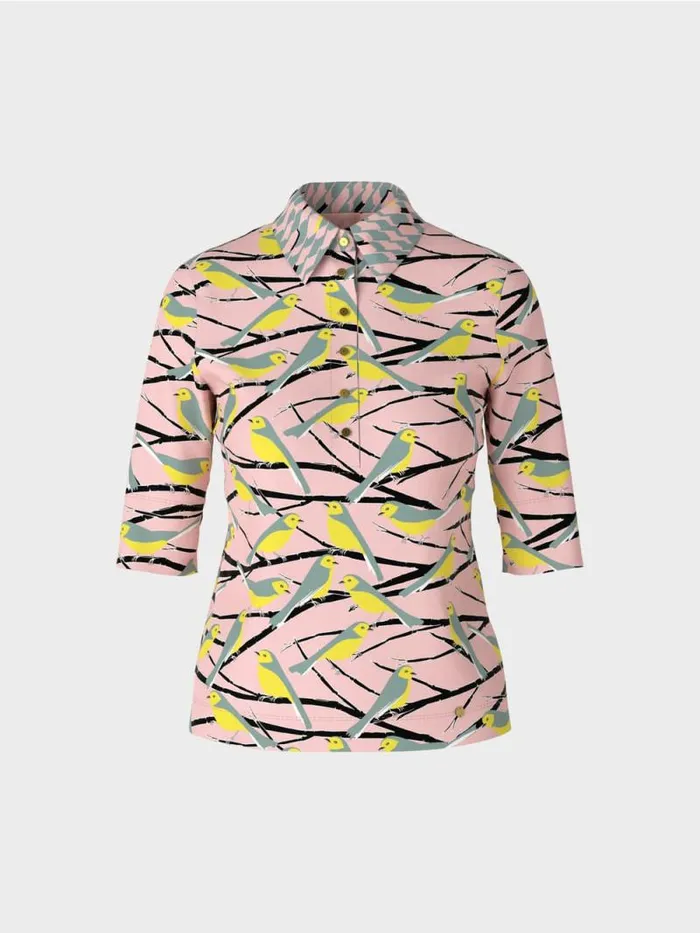 Shirts and Tops Damen Marc Cain PoloShirt Im VogelDessin Soft Powder Pink