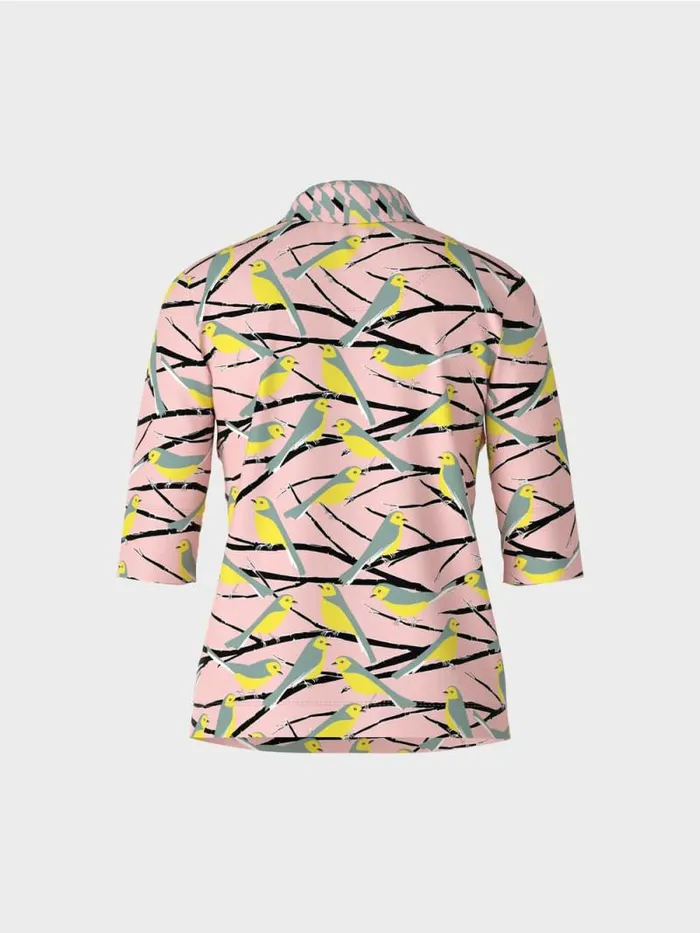 Shirts and Tops Damen Marc Cain PoloShirt Im VogelDessin Soft Powder Pink