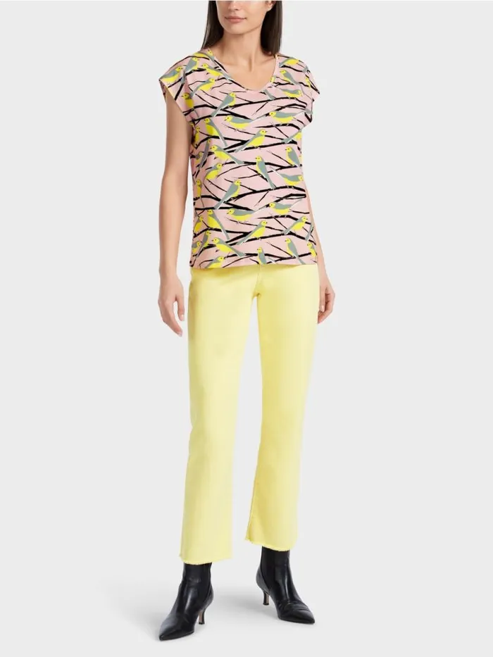 Shirts and Tops Damen Marc Cain rmelloses TShirt Im VogelDessin Soft Powder Pink