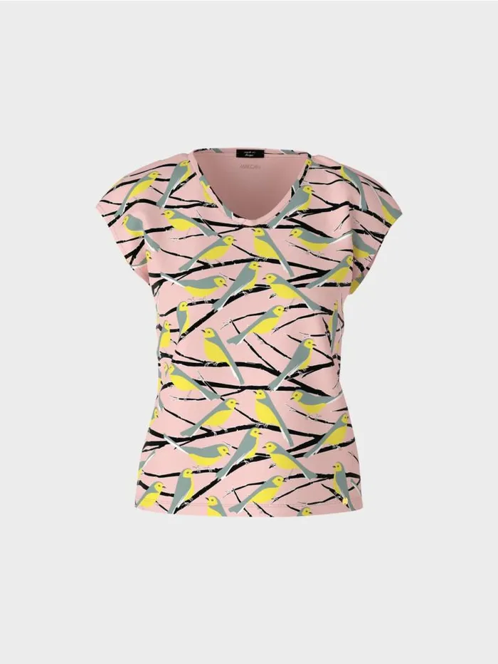 Shirts and Tops Damen Marc Cain rmelloses TShirt Im VogelDessin Soft Powder Pink