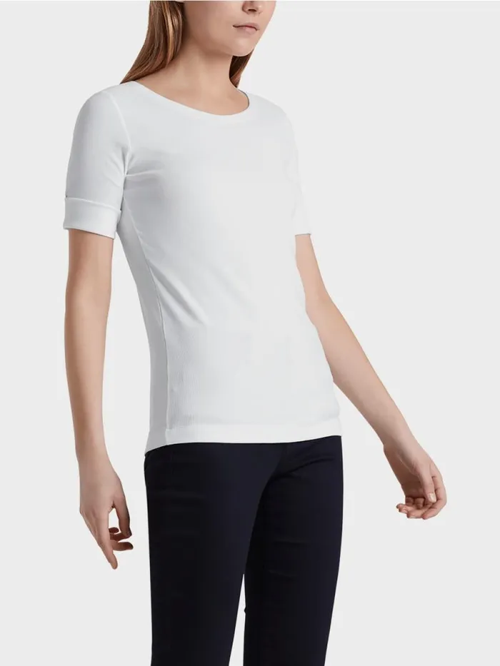 Shirts and Tops Damen Marc Cain RundhalsShirt Mit Halben rmeln White