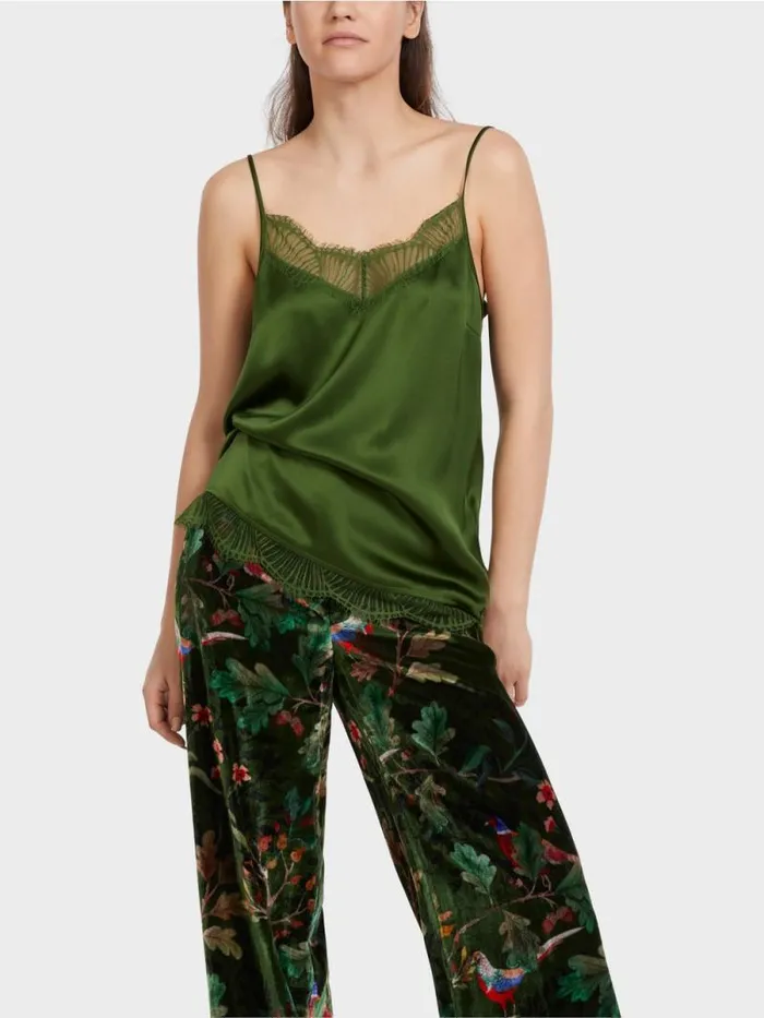 Shirts and Tops Damen Marc Cain SpaghettitrgerTop Mit Spitzenbordren Orient Green