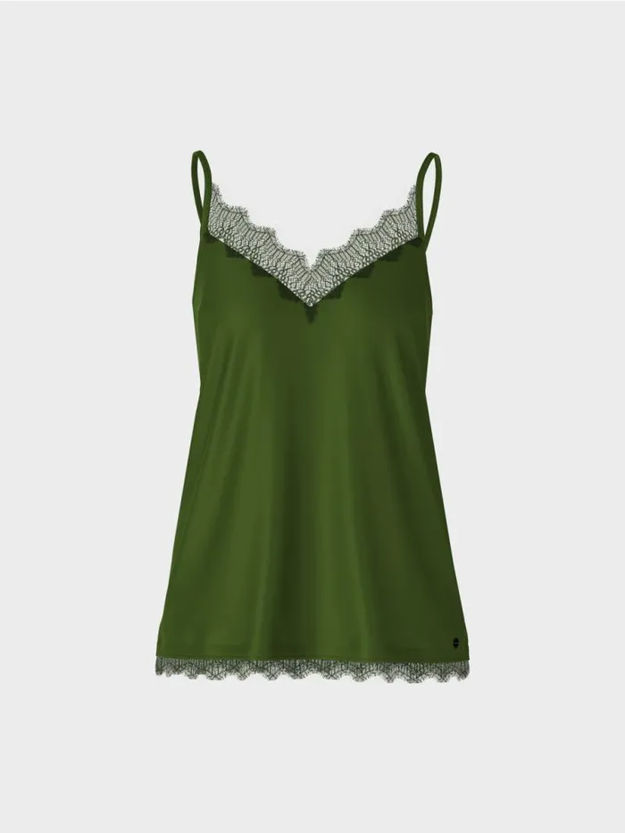 Shirts and Tops Damen Marc Cain SpaghettitrgerTop Mit Spitzenbordren Orient Green