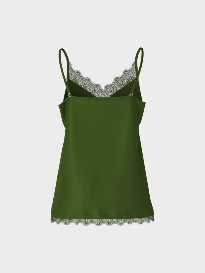 Shirts and Tops Damen Marc Cain SpaghettitrgerTop Mit Spitzenbordren Orient Green