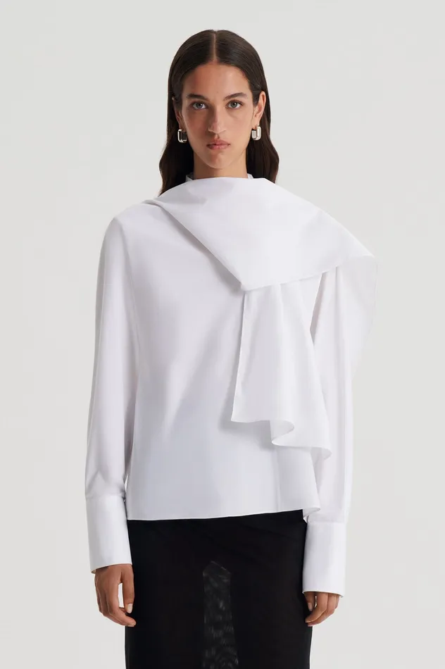 Shirts Scanlan Theodore Women PARACHUTE COTTON CRAVAT SHIRT WHITE Shirts Scanlan Theodore Women PARACHUTE COTTON CRAVAT SHIRT WHITE