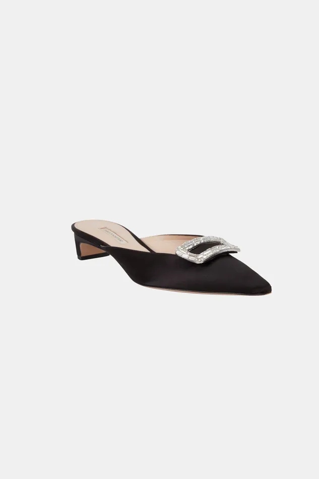 Shoes Women Katy With Jewel Buckle Shoe In Black Satin Emilia Wickstead