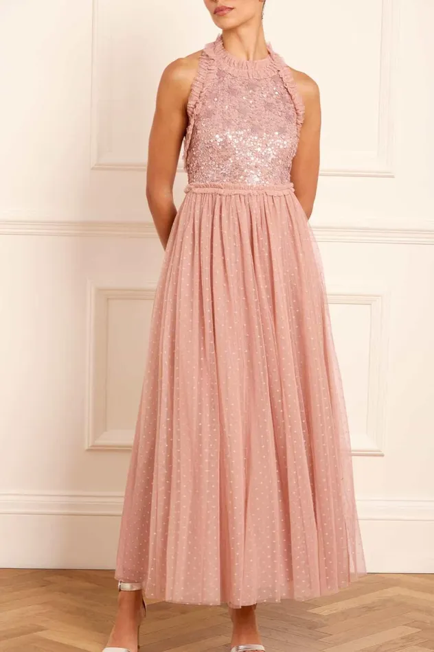Shooting Stars Bodice HalterNeck Ankle Gown Pink Women Needle and Thread Dresses