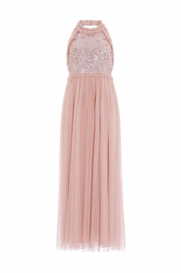Shooting Stars Bodice HalterNeck Ankle Gown Pink Women Needle and Thread Dresses