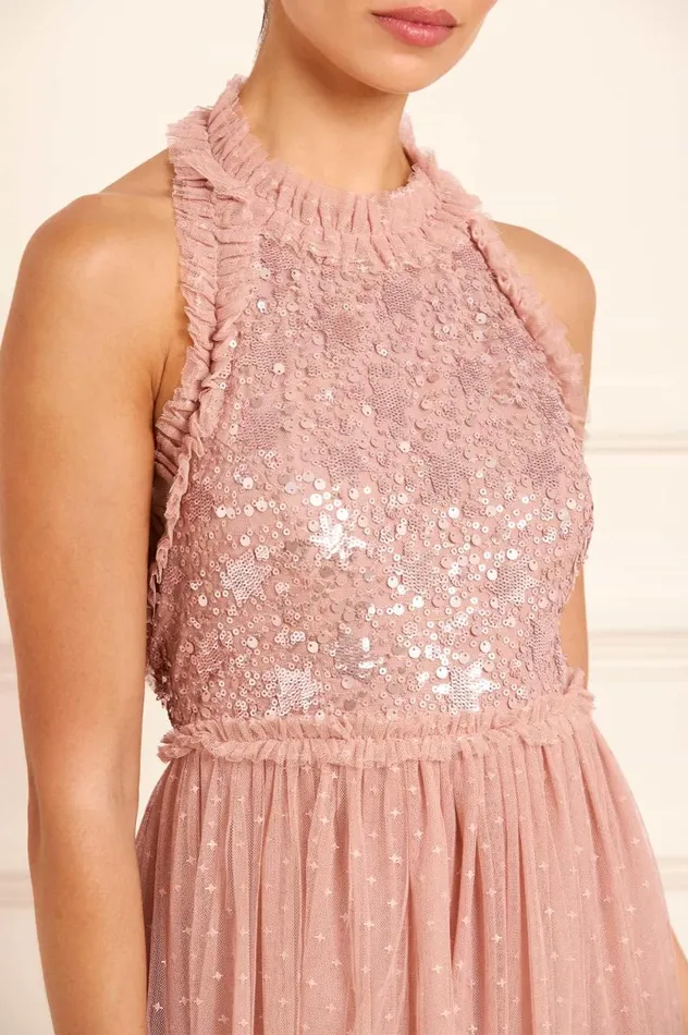 Shooting Stars Bodice HalterNeck Ankle Gown Pink Women Needle and Thread Dresses
