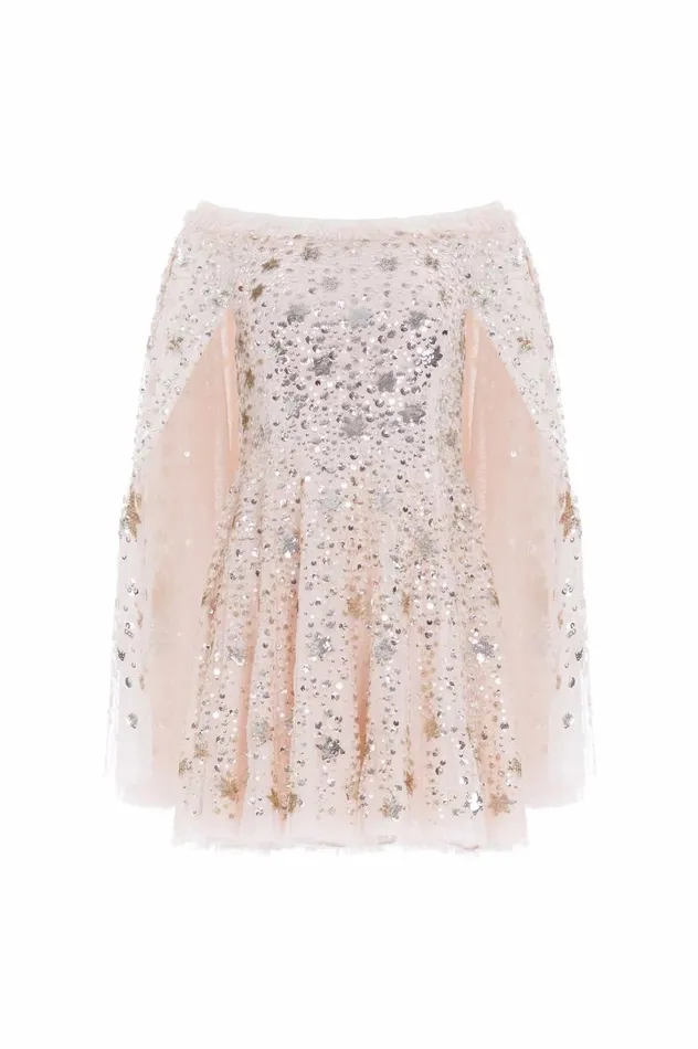 Shooting Stars Cape Micro Mini Dress Beige Women Needle and Thread Dresses