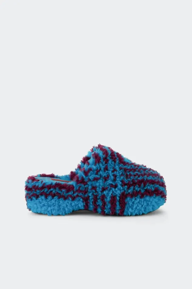 Shop Simon Miller BUBBLE CLOGS Bubble Clog Blue Lagoon Plaid Shearling