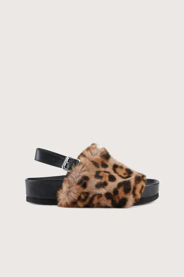Shop Simon Miller SANDALS Furry Dip Slide Cheetah Scramble
