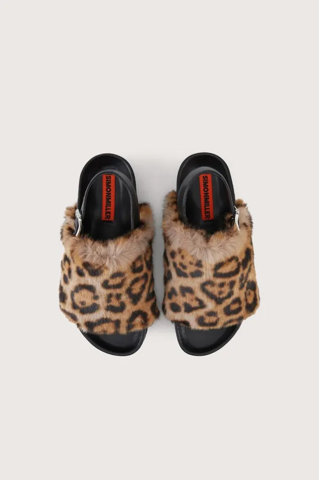 Shop Simon Miller SANDALS Furry Dip Slide Cheetah Scramble