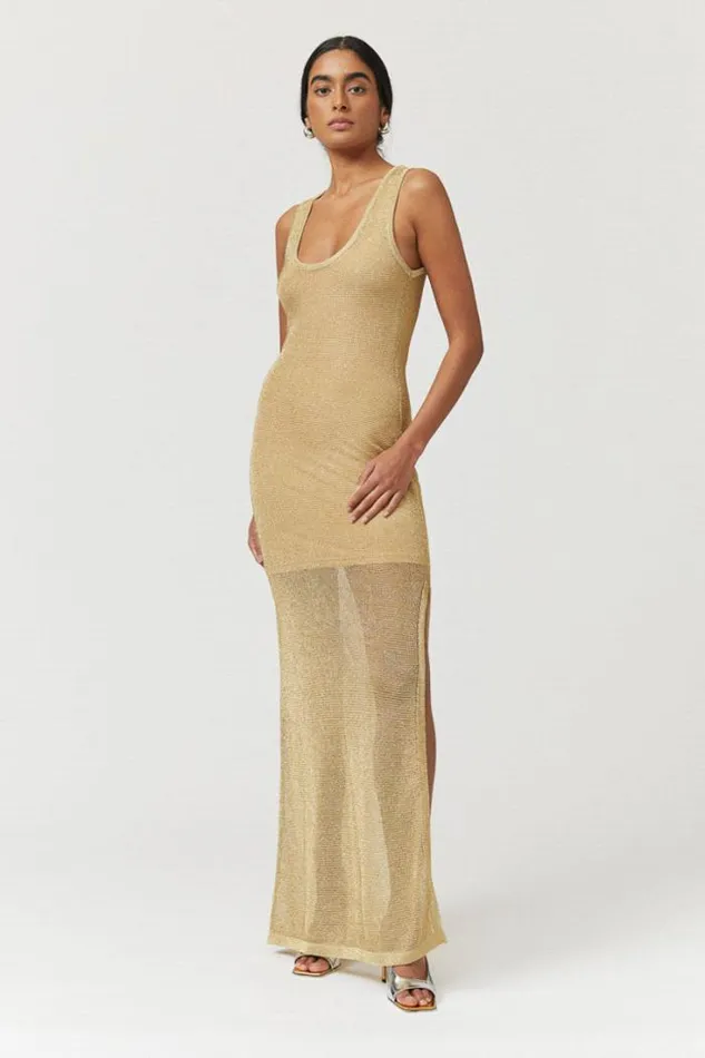 Shop SUBOO Dresses Leo Strappy Maxi Dress 8211 Gold