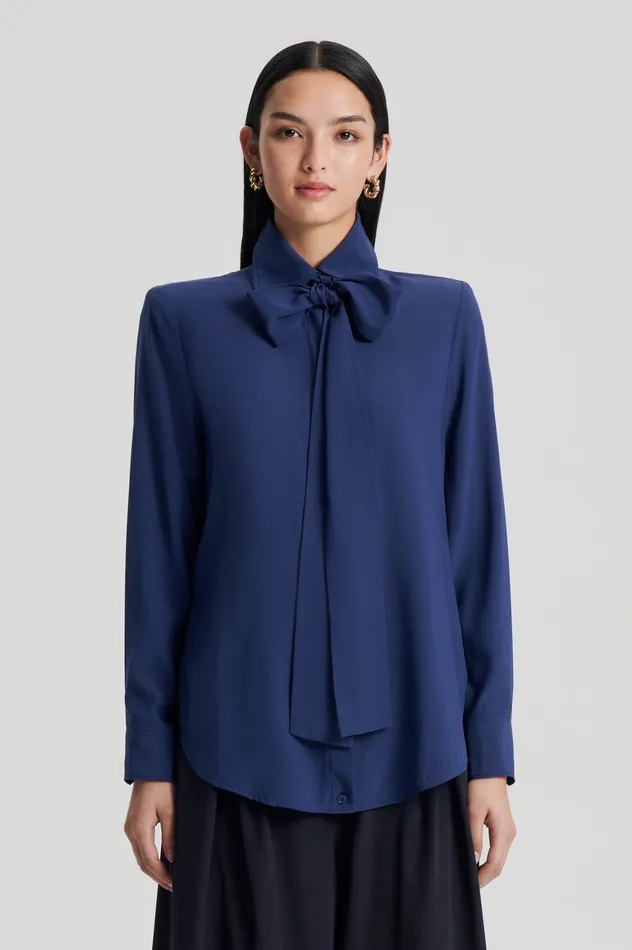 SILK SHOULDER PAD SHIRT ROYAL Women Shirts Scanlan Theodore SILK SHOULDER PAD SHIRT ROYAL Women Shirts Scanlan Theodore