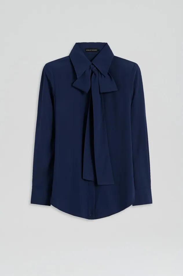 SILK SHOULDER PAD SHIRT ROYAL Women Shirts Scanlan Theodore SILK SHOULDER PAD SHIRT ROYAL Women Shirts Scanlan Theodore