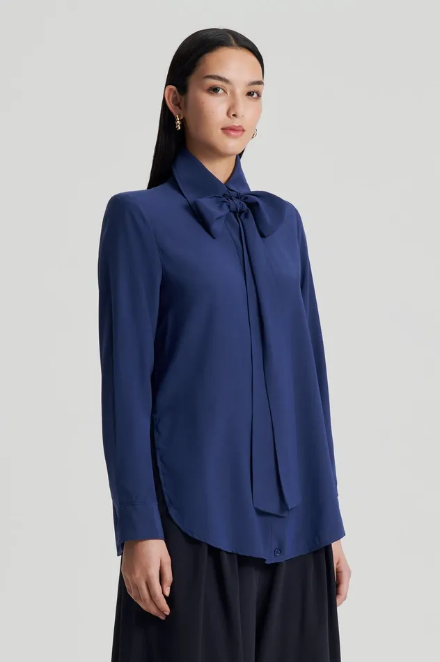 SILK SHOULDER PAD SHIRT ROYAL Women Shirts Scanlan Theodore SILK SHOULDER PAD SHIRT ROYAL Women Shirts Scanlan Theodore