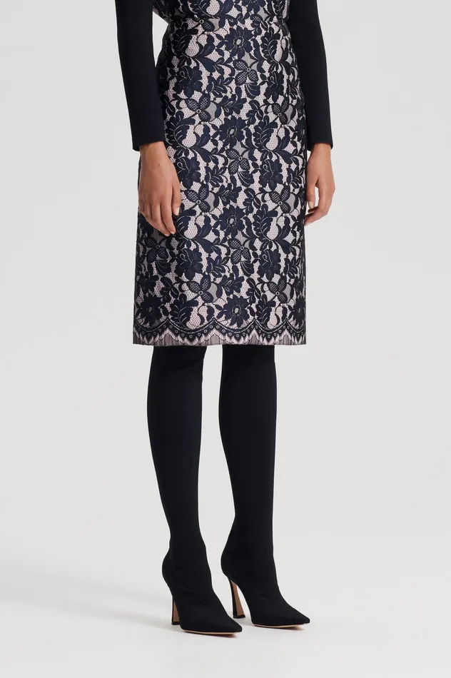 Skirts BONDED LACE SKIRT NAVY Scanlan Theodore Women Skirts BONDED LACE SKIRT NAVY Scanlan Theodore Women