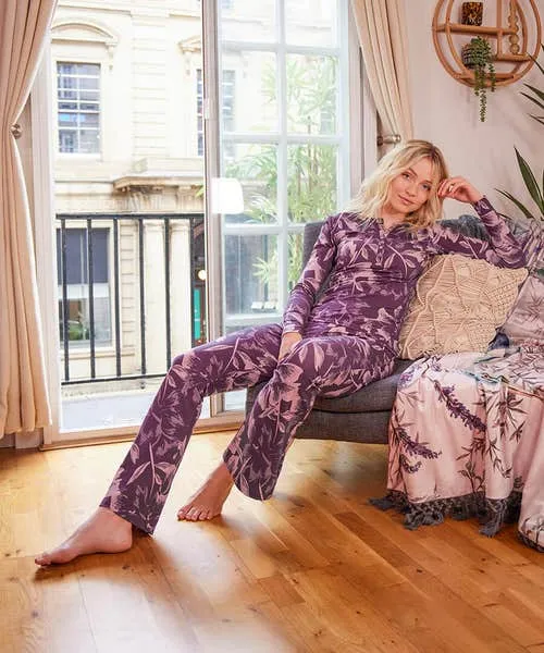 Sloe Joes Floral Flared Trouser Purple Apparel Jeans and Trousers Joebrowns