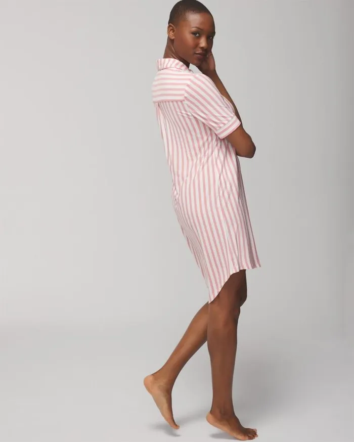 Soma Cool Nights ButtonFront Sleepshirt Capri Stripe Blush Pink Women Sleepshirts