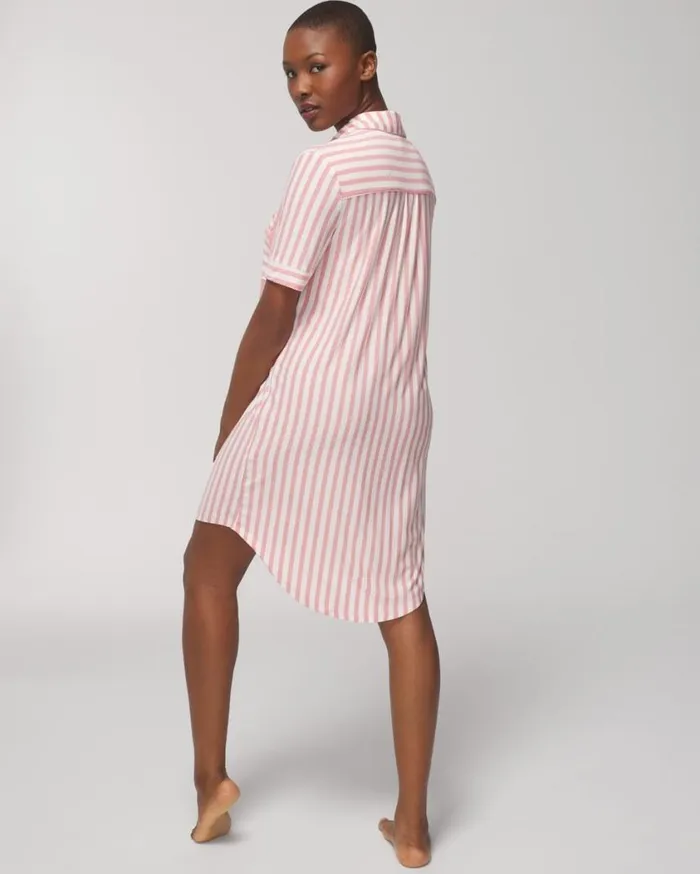 Soma Cool Nights ButtonFront Sleepshirt Capri Stripe Blush Pink Women Sleepshirts