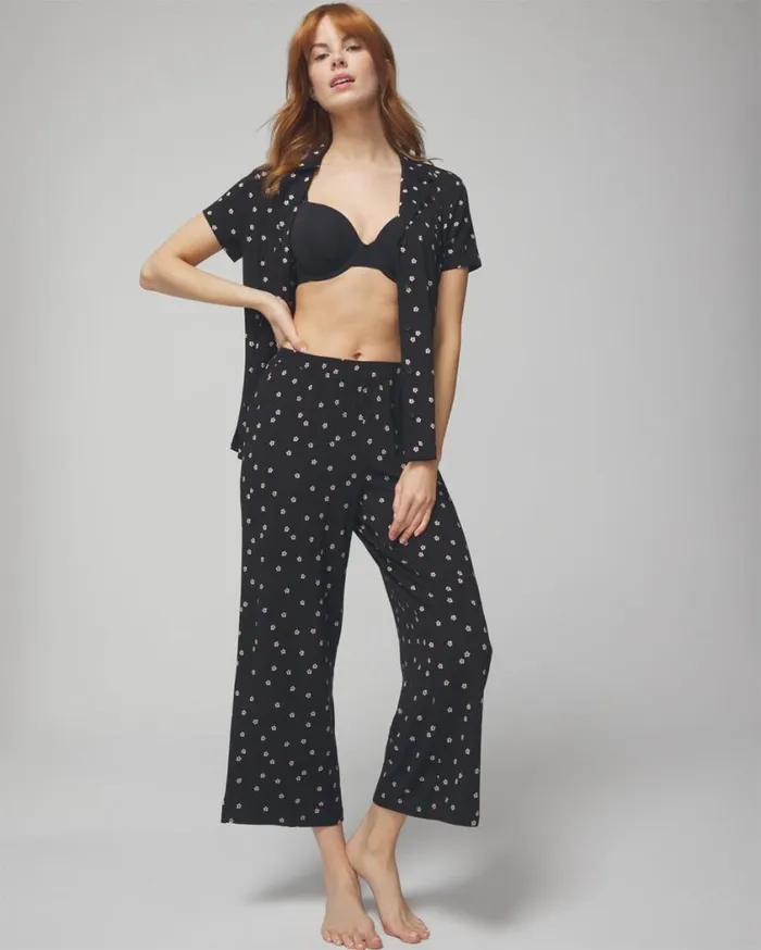Soma Cool Nights Cropped Pants Plumeria Dot Black Women Matching Sets and Separates
