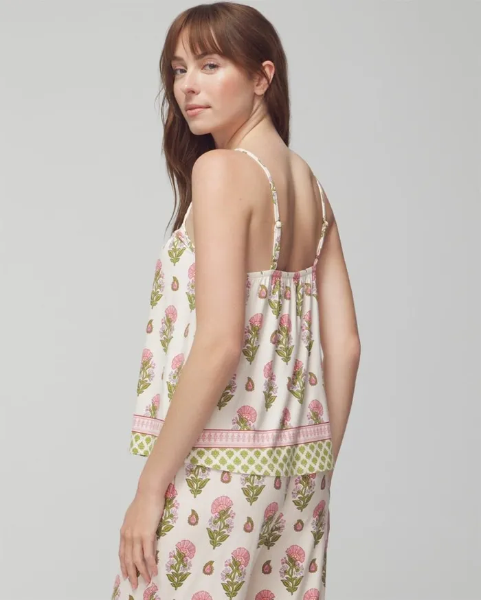 Soma Cool Nights Smocked Cami Paisley Floral Border Ws Women Matching Sets and Separates