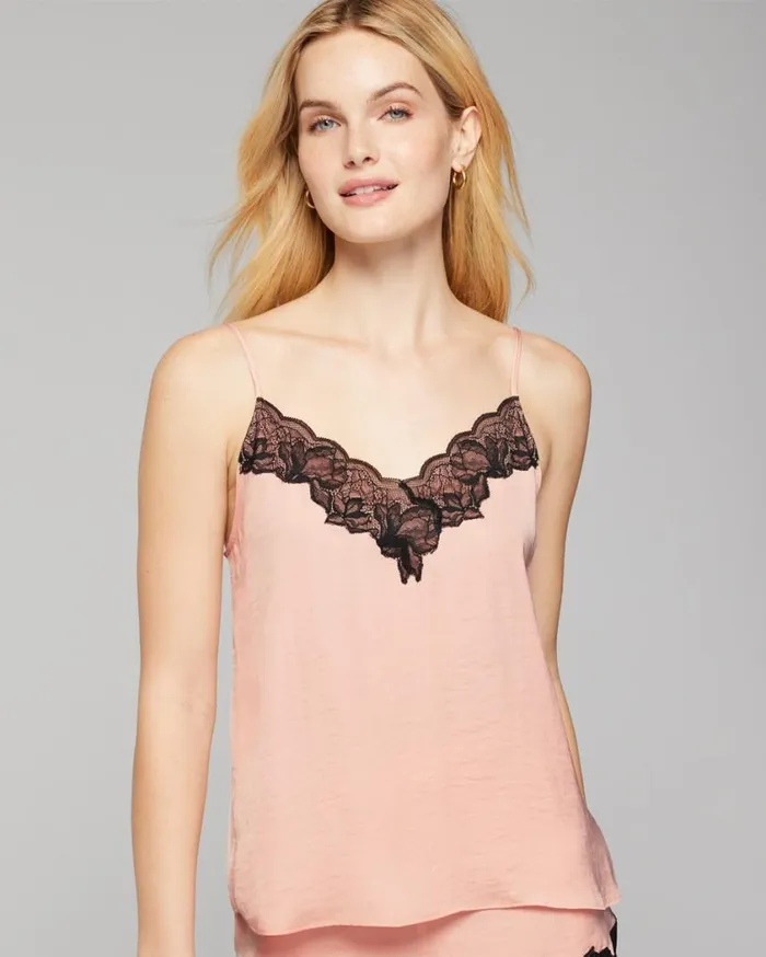 Soma Crinkle Satin LaceTrim Cami Wild Lavender Women Lingerie