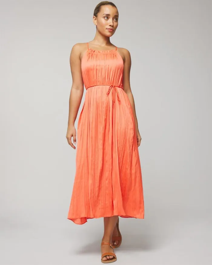 Soma Crinkle Satin Pleated Tie Midi Bra Dress Making Waves Women Midi Dresses