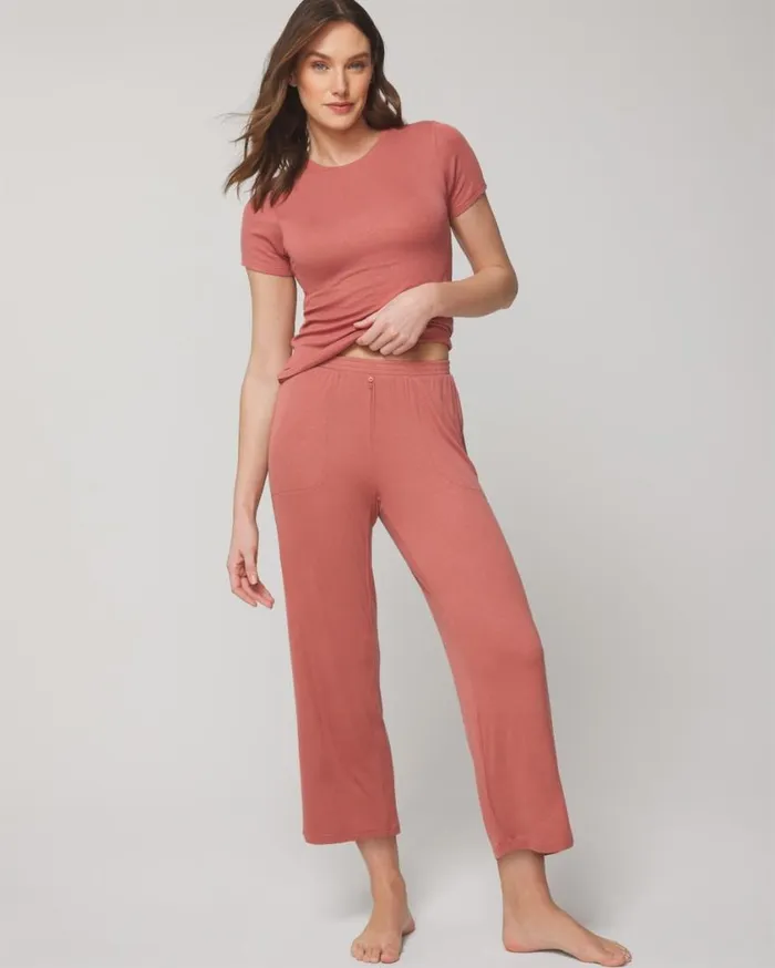 Soma Lightweight Rib Knit Cropped Pants Heather Opal Gray Women Matching Sets and Separates