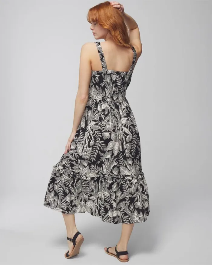 Soma Rayon Challis Midi Bra Dress Patterned Palms Black Women Midi Dresses