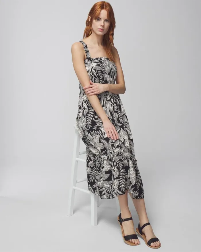 Soma Rayon Challis Midi Bra Dress Patterned Palms Black Women Midi Dresses