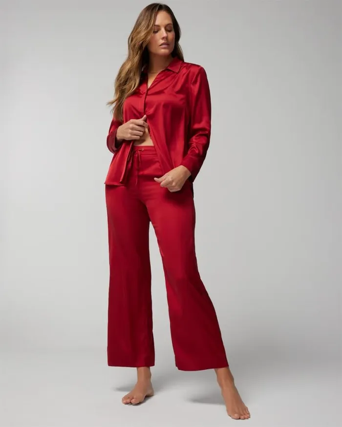 Soma Satin WideLeg Pajama Pants Paint The Town Red Women Pajama Bottoms