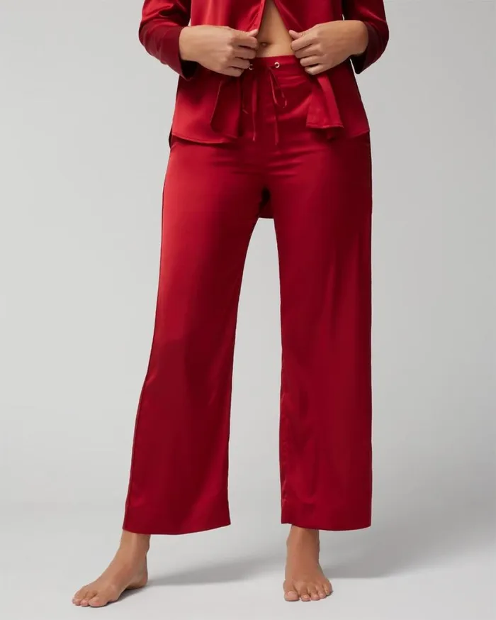 Soma Satin WideLeg Pajama Pants Paint The Town Red Women Pajama Bottoms