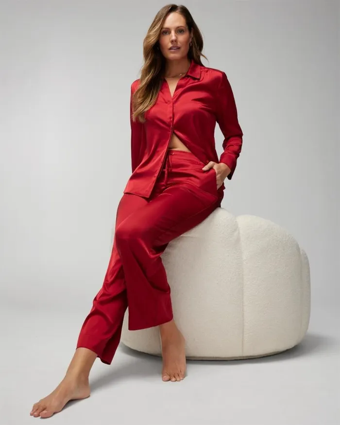 Soma Satin WideLeg Pajama Pants Paint The Town Red Women Pajama Bottoms