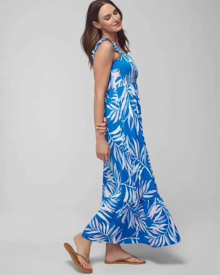 Soma Soft Jersey Smocked Flutter Sleeve Maxi Bra Dress Painted In Paradise G Nvy Women Long Dresses