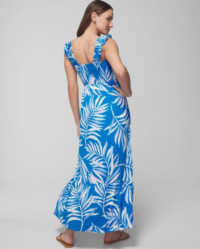 Soma Soft Jersey Smocked Flutter Sleeve Maxi Bra Dress Painted In Paradise G Nvy Women Long Dresses