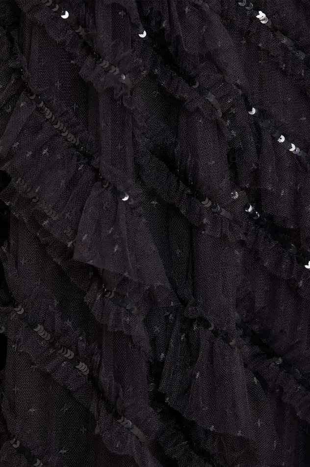 Spiral Sequin OneShoulder Ankle Gown Black Women Needle and Thread Dresses
