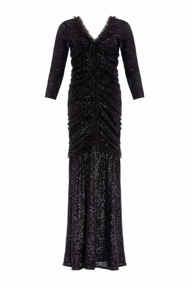 Starlight Long Sleeve Gown Black Women Needle and Thread Dresses