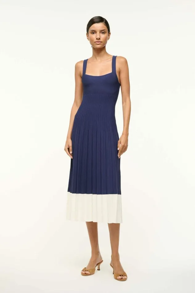 STAUD Dresses ELLISON DRESS Navy White 8211 Women