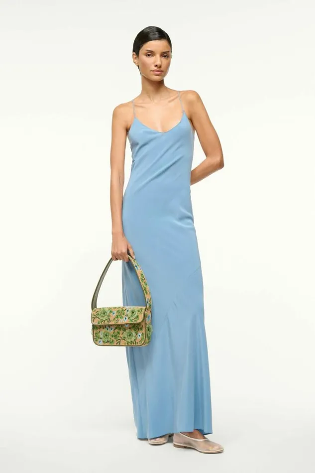 STAUD Dresses MILNER SILK SLIP DRESS Slate Blue 8211 Women STAUD Dresses MILNER SILK SLIP DRESS Slate Blue 8211 Women