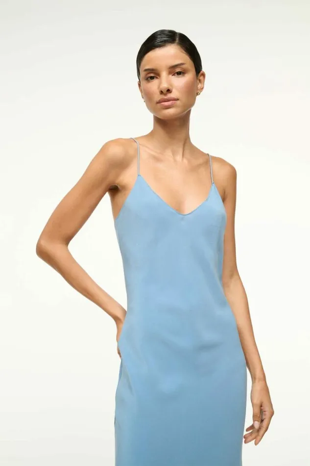 STAUD Dresses MILNER SILK SLIP DRESS Slate Blue 8211 Women STAUD Dresses MILNER SILK SLIP DRESS Slate Blue 8211 Women