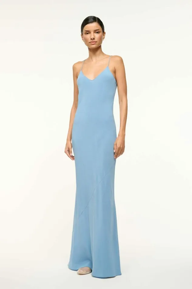 STAUD Dresses MILNER SILK SLIP DRESS Slate Blue 8211 Women STAUD Dresses MILNER SILK SLIP DRESS Slate Blue 8211 Women